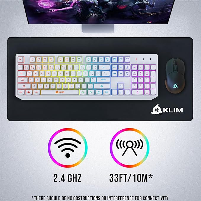 KLIM Chroma White Wireless Keyboard – RGB Backlit, Rechargeable Battery, Wireless Keyboard with Water-Resistant Durable Design, Compatible with PC, Mac, PS4, PS5