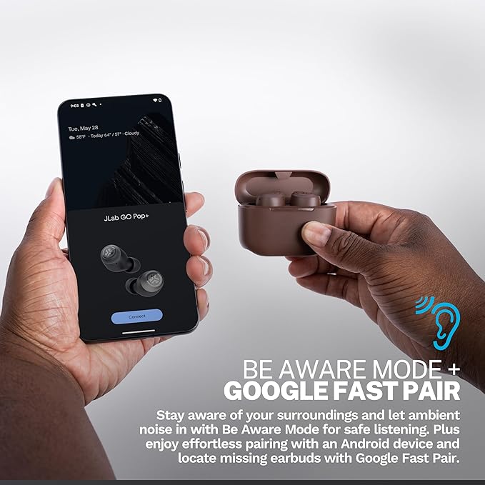 JLab Go Air Pop+ Tones True Wireless Earbuds, in Ear Bluetooth Headphones with Microphone, 35H Playtime, USB-C Charging Case, Dual Connect, EQ3 Sound, 4625 W