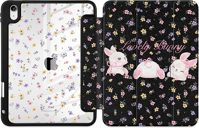 Case for iPad Air 13 inch 2026 M4 2025 M3 2024 M2 Release Slim Lightweight Shockproof Cute Printed Cover with Clear Back TPU Edge Pencil Holder Trifold Stand Auto Wake Sleep, Flowers