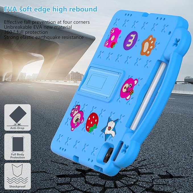 Kids Case for iPad Air 13 inch M3 2025/M2 2024 & iPad Pro 13 inch M4 2024 & iPad Pro 12.9 inch Cover 6th/5th/4th/3rd Generation 2022/2021/2020/2018 with Stand/Pencil Holder/Handle, Sky Blue