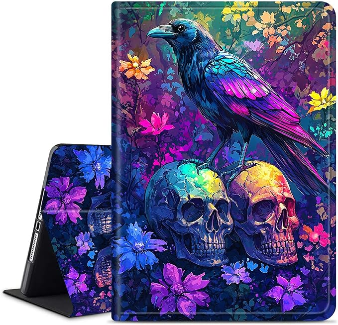 for Amazon Kindle Fire HD 10 & 10 Plus (13th/11th Generation, 2023/2021 Release) 10.1" Tablet Case, Slim Kickstand Stand Leather Smart Cover with Auto Wake/Sleep, Skull Purple Eagle