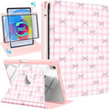 Uppuppy for iPad mini 7 Case (A17 Pro) for iPad mini 6th Generation Case - 360 Rotating Stand Folio Smart Cover with Pencil Holder for Women, Pink Bow Plaid for Apple Tablet Mini 8.3 inch 2024/2021