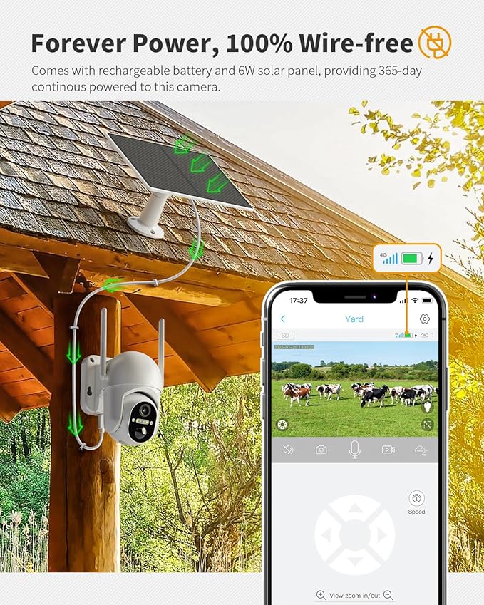 Ebitcam 4G LTE Cellular Security Camera Includes SIM Card(Support Verizon/AT&T/T-Mobile), 2K Solar Outdoor Cam Wireless Without WiFi Needed, 360° Live View, Color Night Vision