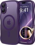 CAPRARO Magnetic for iPhone 17 Case for Women Girls, Upgraded [Full Camera Protection] [Compatible with MagSafe] Cute Wave Translucent Matte Phone Case for iPhone 17, Deep Purple