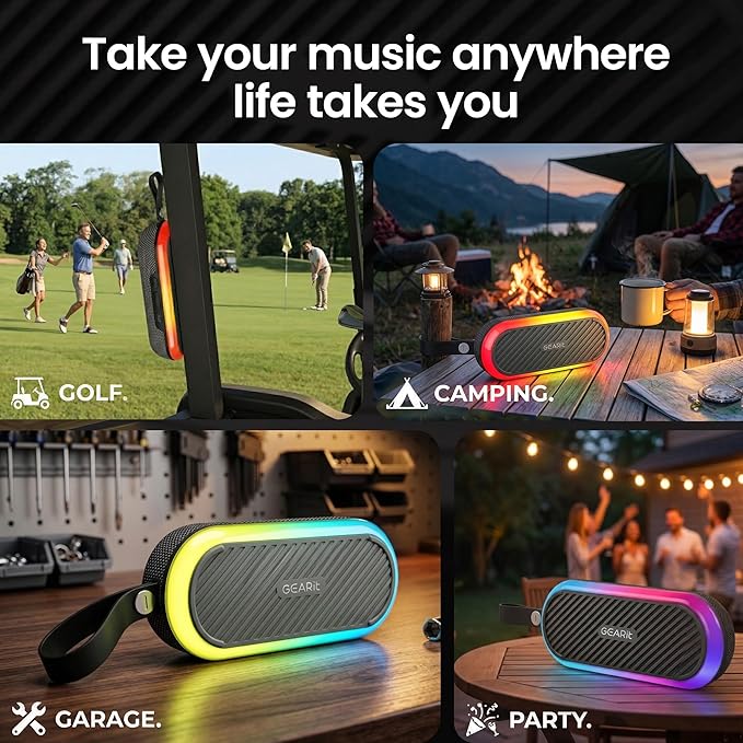 GEARit Magnetic Golf Cart Bluetooth Speaker, 16W Loud Waterproof Portable Speaker, Wireless BT5.3 Golf Audio with RGB Light, TWS Pairing for Outdoor, Beach, Golf Accessories Gifts for Men
