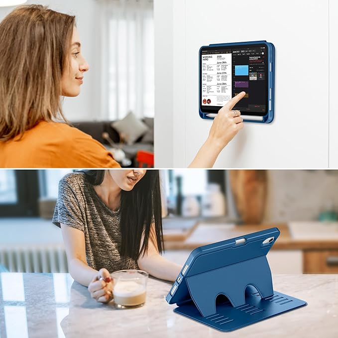 VIKESI Case for iPad mini 7 (A17 Pro) and iPad mini 6,Multiple Angles Magnetic Stand Cover,Shockproof Soft Back,Pencil Holder,and Auto Sleep/Wake,Navy Blue