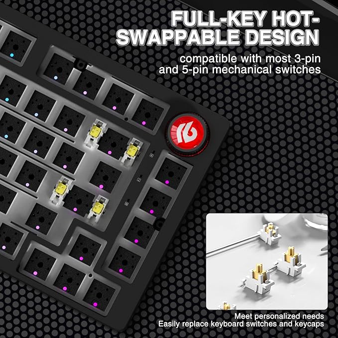 CORBOBO LEOBOG Hi75C Upgraded Wired Mechanical Keyboard Kit – Aluminum Alloy Gasket Mount 75% Barebones DIY Base with Hot Swap, RGB Backlighting & Volume Knob – Enhanced Custom Gaming Keyboard Build