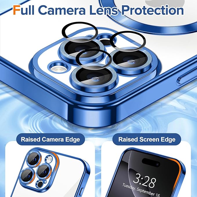 Hython Magnetic Clear for iPhone 16 Pro Case with Camera Lens Protector [Compatible with MagSafe] Luxury Plating Edge Slim Soft TPU Cover Protective Phone Case for iPhone 16 Pro 6.3", Deep Blue