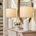 PoKat 20.75" Stone-Like Farmhouse Ceramic Table Lamps Set of 2 for Bedroom, White Bedside Lamps for Night Stands, Matte-Textured Decor Nightstand Table Lamps for Living Room End Table White