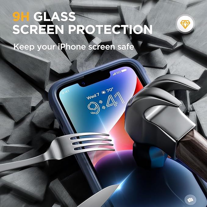 Miracase Magnetic for iPhone 14 Case 6.1'', [Bubble Free] Full-Body Bumper Phone case with Built-in Full Glass Screen &Lens Protector,No Gap,Compatible with MagSafe,Drop Proof 14 Cover,Storm Blue