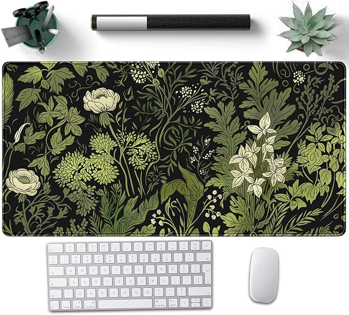 Floral Green Leaves Plant Pad Matt for Desktop Large Gaming Mousepad XXL Full Desk Mouse Pad Computer Keyboard Mat Deskmat Aesthetic Office Decor 31.5 X 15.7 Inch