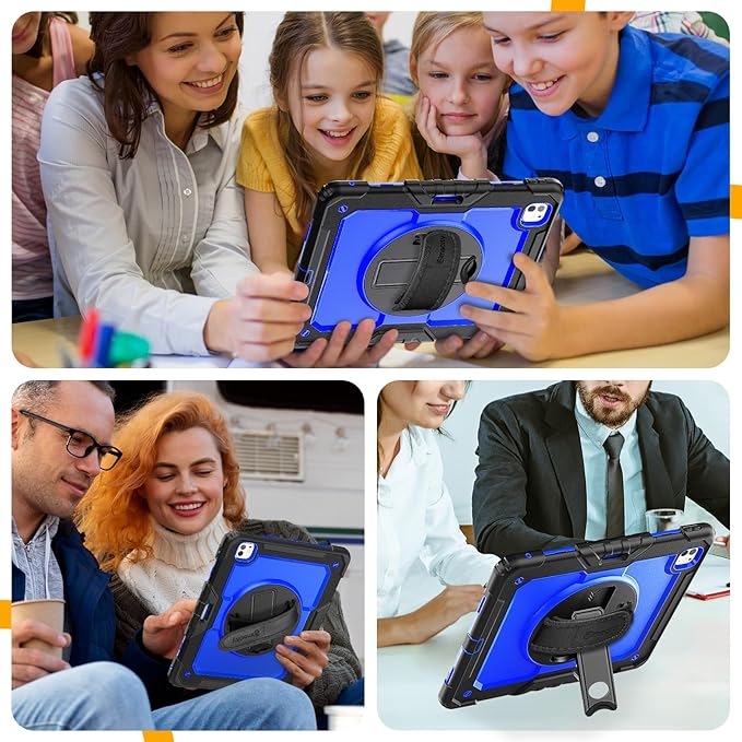 timecity Case for iPad Pro 13 Inch M5 2025/ M4 2024, 360° Rotating Stand, Pencil Holder & Wireless Charging, Shockproof with Screen Protector & Shoulder Strap - for Designers & Professionals,Dark Blue