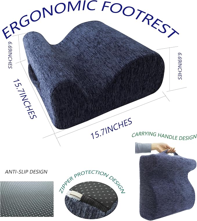 Ergonomic FootstoolTwo-Way Tilt Design with Heel & Arch SupportWide Non-Slip Foam Footrest with 3-Point Support, Removable Washable Cover for Office/Home, for Prolonged Sitting & Under-Desk Use