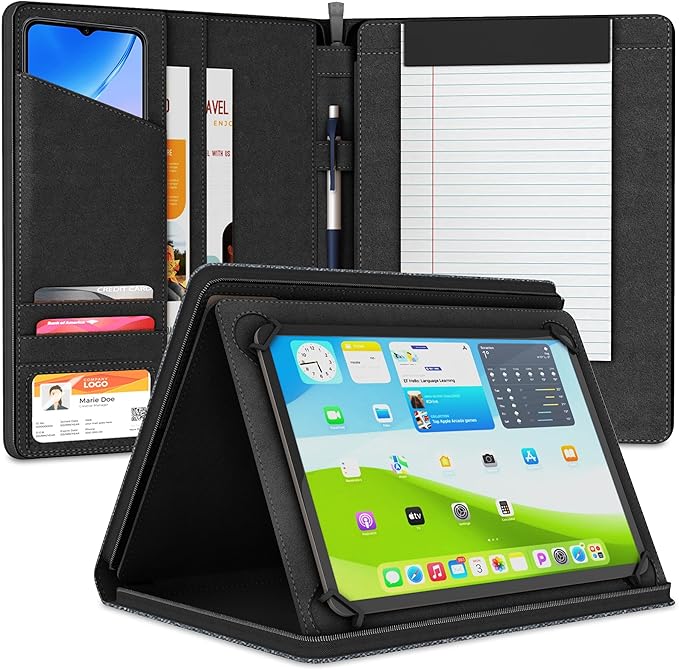 Universal Padfolio Case – Tablet Portfolio Organizer with Notepad Holder – Compatible with iPad 10th 11th Gen, iPad Pro 11, iPad 7 8 9 10.2 10.9 and 9.7 inches
