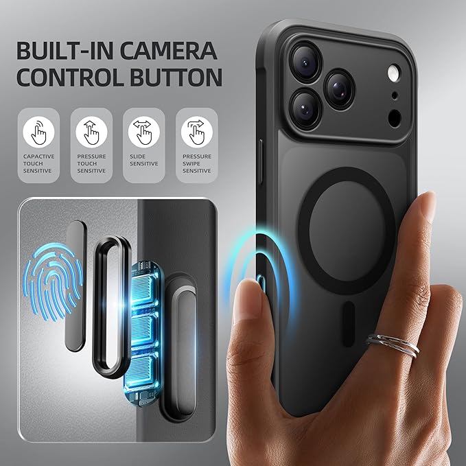 BERFY for iPhone 17 Pro Max Case, Compatible with MagSafe, Built-in Glass Screen Protector, Camera Protection, Shockproof Full Body Phone case 6.9", Translucent Black
