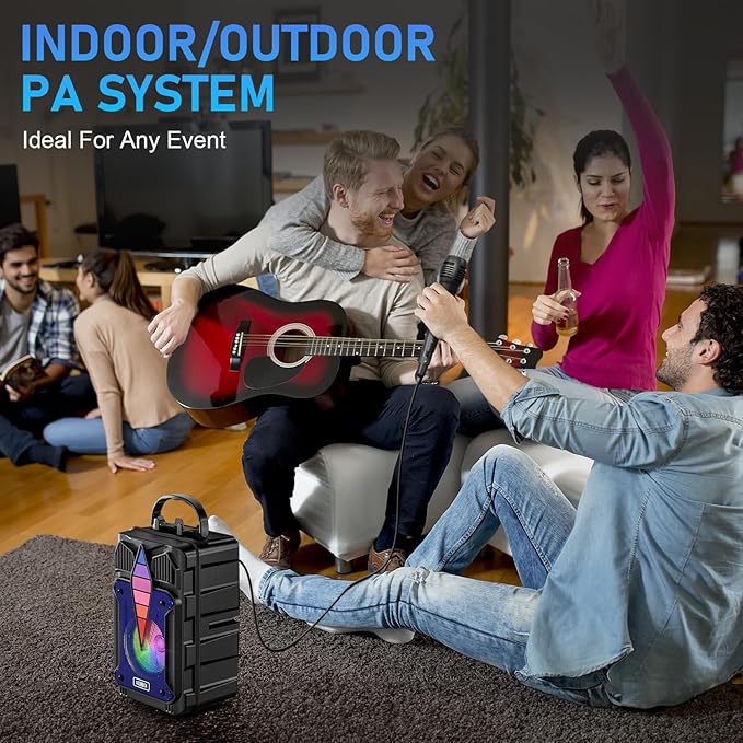 Dnil Portable Speaker with Voice Control, RGB Multi-Color Rhythm Light, Support TWS Pairing, Support USB/TF/FM/AUX Connection, Suitable for Home Party or Outdoor Use (Blue)