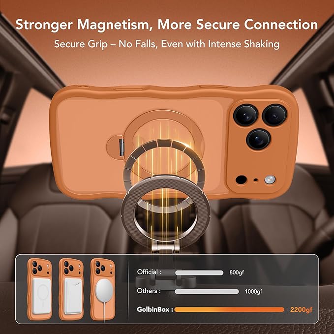 for iPhone 17 Pro Max Case for Women,[Compatible with Magsafe][360° Spin Magnetic Stand][Cute Wave Edge][Military-Grade Protection]Translucent Matte Phone Case for iPhone 17 Pro Max,Cosmic Orange