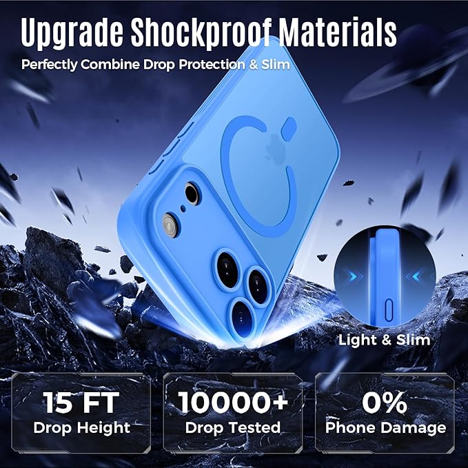 Symcele Designed for iPhone 17 Pro Max Case, Compatible with MagSafe, [Camera Protection] [15FT Military Drop Protection] Shockproof Translucent Matte Anti-Slip Phone Case, 6.9", Blue