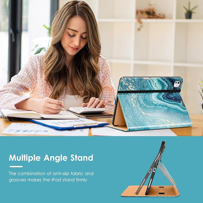 VIKESI Case for iPad Pro 13 (M4) 2024, Leather Stand Cover with Apple Pencil Holder, Auto Wake/Sleep, Multiple Viewing Angles, Built in Hand Strap & Pocket, Sandy Wave
