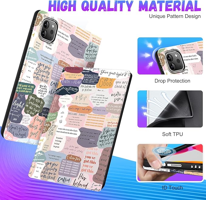 Uppuppy for iPad Air 13 Inch M2/M3, Pro 12.9 Case - Cute Women Girls Girly Aesthetic Pencil Holder Folio Cover Quotes for Apple Air 13" 2024/2025, Pro 6th/5th/4th/3rd Generation Case