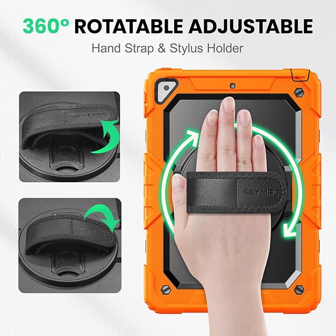 SEYMAC for iPad Air 3/ Pro 10.5 inch Case, Heavy Duty Full-Body Shockproof Protective Case with Screen Protector, 360° Rotating Stand, Hand/Shoulder Strap for iPad Air 3rd Gen, Orange