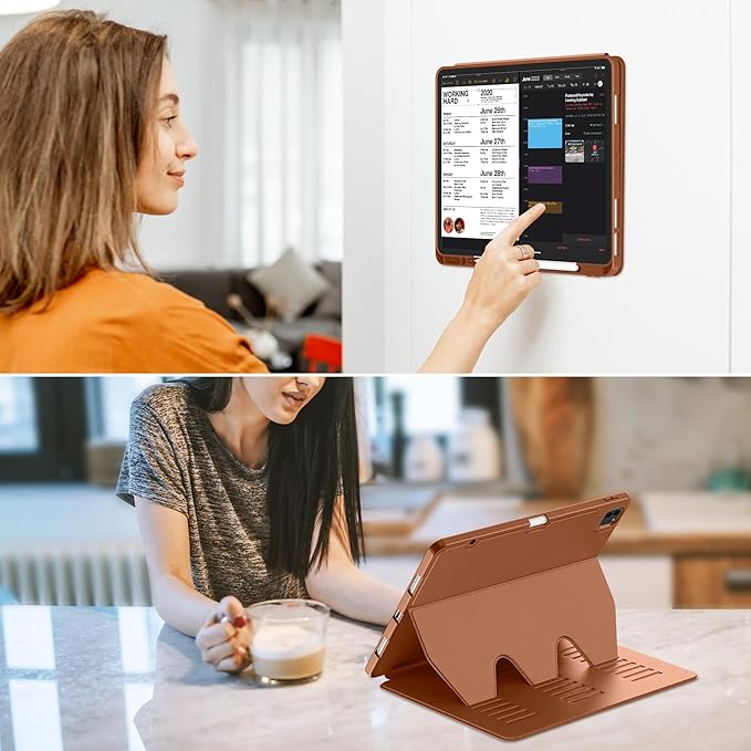 VIKESI Case for iPad Pro 12.9 6th / 5th / 4th / 3rd Generation Case 2022/2021/2020/2018,Multiple Angles Magnetic Stand Cover,Shockproof Soft Back,Pencil Holder,and Auto Sleep/Wake,Brown
