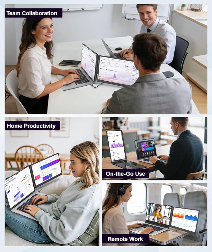 Laptop Screen Extender 1.87lbs Ultra-Portable & Ultra Slim, 14.2" FHD 1080P Dual Portable Monitor for 14"-17.3" Laptop, Plug & Play Travel Monitor Extender Compatible with Wins/Mac/Chrome/Android