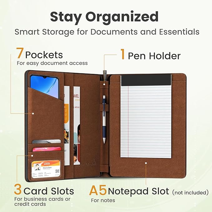 KHOMO Universal Padfolio Case – Tablet Portfolio Organizer with Notepad Holder – Compatible with iPad 10th/11th Gen, iPad Pro 11, iPad 7/8/9 (10.2", 10.9", 9.7")