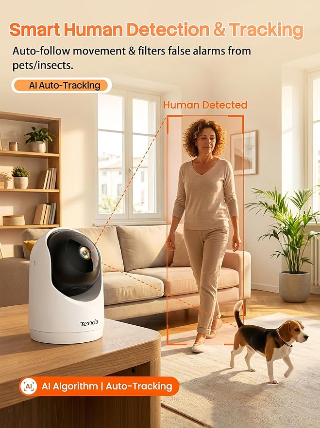 Tenda 2K Indoor Security Camera for Baby Monitor, WiFi 6 Pet/Dog Camera for Home Security, 360° Pan/Tilt, 2-Way Audio, Motion Detection, Night Vision, 24/7 Cloud & SD Card Storage(CP3-V3.0)