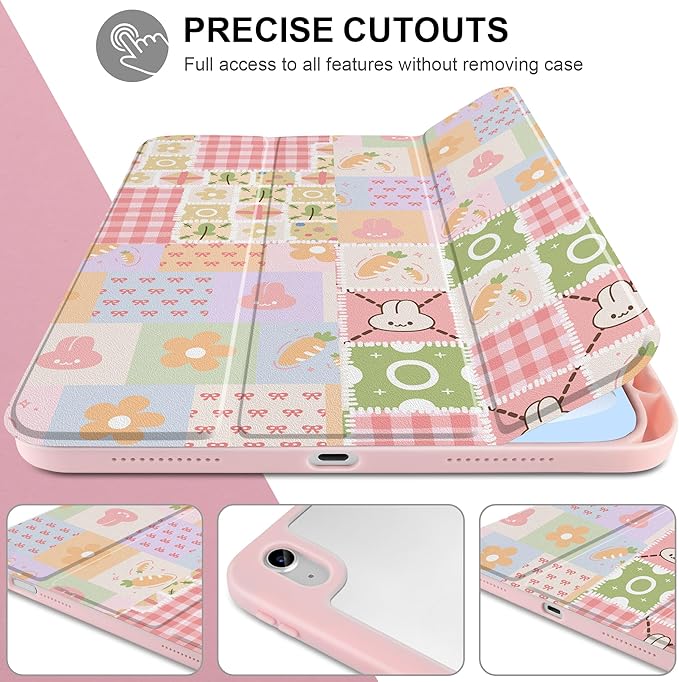 Case for iPad Air 13 inch 2026 M4 2025 M3 2024 M2 Release Slim Lightweight Shockproof Cute Printed Cover with Clear Back TPU Edge Pencil Holder Trifold Stand Auto Wake Sleep, Cute Bunny