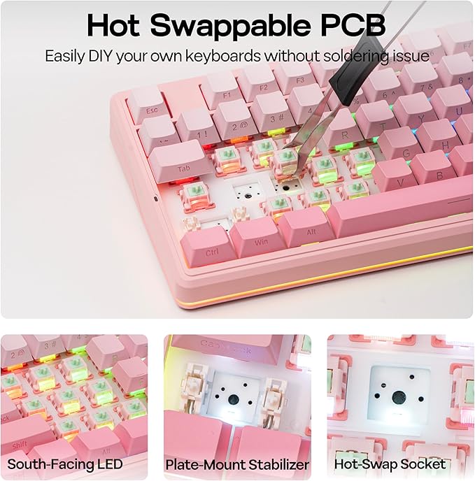 MechLands Aula F87 PRO V2 Wireless Gaming Keyboard with 10000mAh Battery, 8K Polling, SOCD/MT/TGL, BT/2.4GHz/Wired, Hot Swap TKL Mechanical Keyboard with Creamy Gasket, RGB Backlit (Pink Gradient)