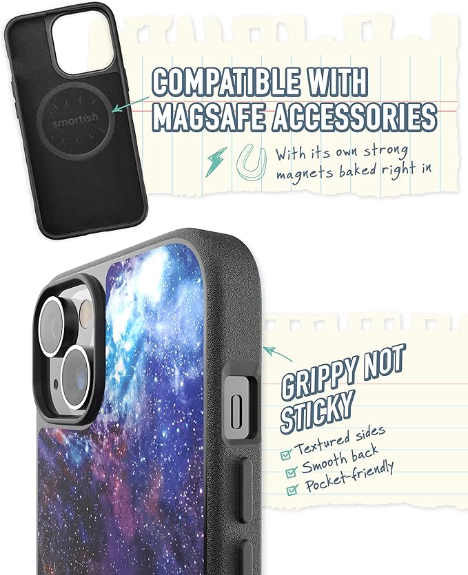 Smartish® iPhone 14 Slim Case - Gripmunk Compatible with MagSafe [Lightweight + Protective] Thin Grip Cover with Microfiber Lining - Spaced Out