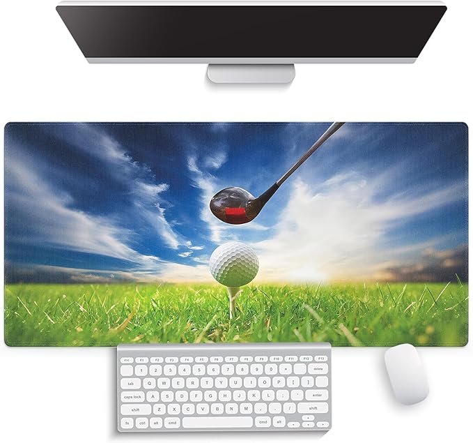 Large Gaming Mouse Pad (31.5" x 15.8") - Golf Club Themed Macro Photography Print of Lofter and Ball on Tee Sports, Extra XXL Office Accessories, Premium Stitched Anti-Slip Office Desk Mat