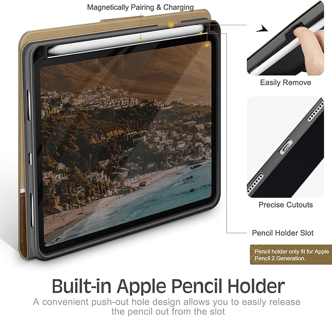 KingBlanc Case for iPad mini 7 (A17 Pro), iPad mini 7th/6th Generation (2024/2021) Vintage Vegan Leather Cover with Pencil Holder, Auto Sleep/Wake, Stand with Viewing & Drawing Angles, Beige