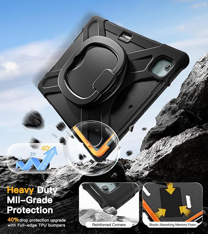 BRAECN for iPad Air 13 Inch Case M4 2026/M3 2025/M2 2024, Rugged iPad Pro 12.9 Inch 6th/5th/4th/3rd Gen Cover with Kickstand, Swivel Handle Grip, Shoulder Strap, Apple Pencil Charging Holder, Black