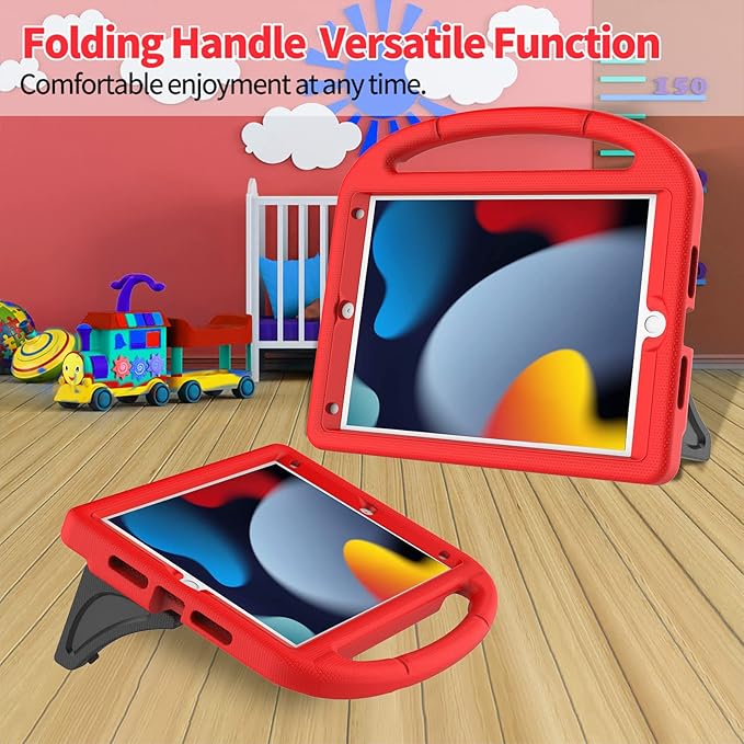Kids Case for iPad 10.2 & 10.5, iPad 9th/8th/7th Generation 10.2" 2021 2020 2019 Case with Screen Protector, iPad Air 3rd Gen/Pro 10.5 inch Protective Cover with Handle Stand, Red