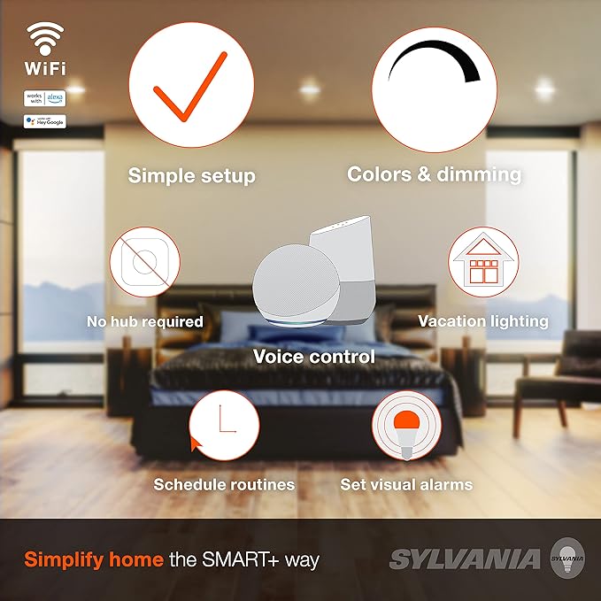 Sylvania WiFi LED Smart Light Bulb, 65W Equivalent Dimmable Soft White BR30, Works with Alexa and Google Home Only - 4 Pack (75689)