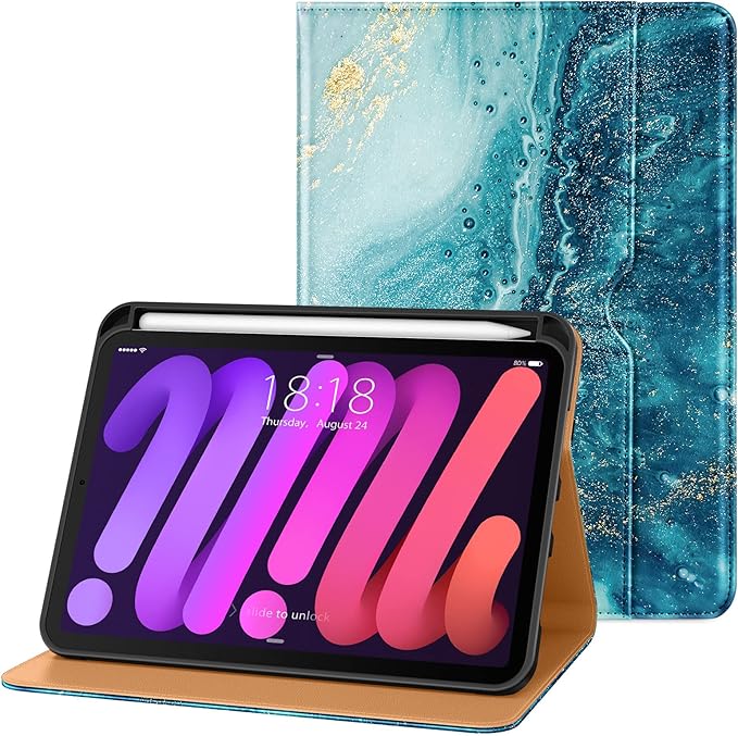 DTTO for iPad mini 7th (A17 Pro) 2024/iPad Mini 6th Generation Case 2021 8.3 Inch, Premium Leather Business Folio Stand Cover for Mini 7/6 with Pencil Holder-Multiple Viewing Angles, Sandy Wave
