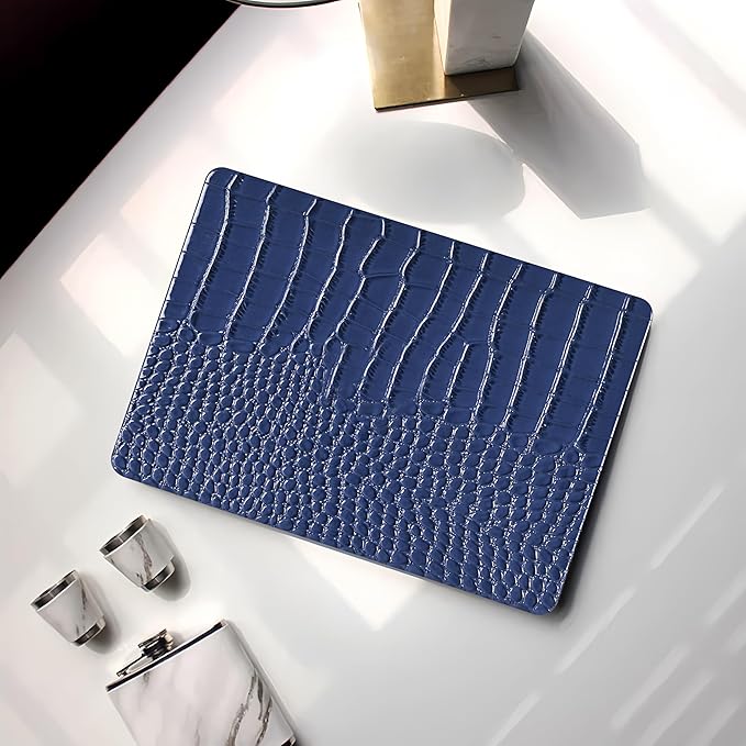 Compatible with Crocodile MacBook Air 13 inch Case 2021 2020 2019 2018 M1 A2337 A2179 A1932, Textured Elegant Luxury Aligator Skin Snakeskin PU Leather Hard Shell & Keyboard Cover, Blue