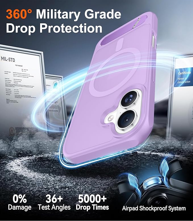 Magnetic Compatible with iPhone 16 Case, [Built-in Invisible Kickstand][Compatible with MagSafe][Military Grade Shockproof] Slim Translucent Matte Phone Case for iPhone 16 6.1"