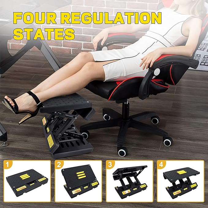 Foot Rest for Under Desk at Work,4-Section Height Adjustable,with Massage Roller and Thick Cushion,Ergonomic Foot Rest,for Car,Office,Computer,Gaming,Adjustable Metal Frame,All-Season Use