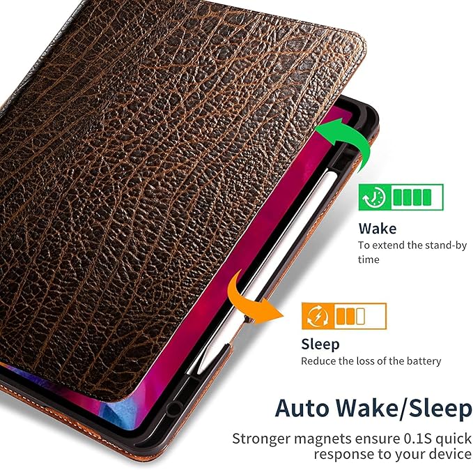 Gexmil Genuine Leather Case for iPad Pro 13 Inch (M5/M4) 2025/2024 with Pencil Holder,Protective Shockproof Smart Premium Leather Folio Cover Adjustable Stand Auto Sleep/Wake Anti-Slip, Buffalo Brown