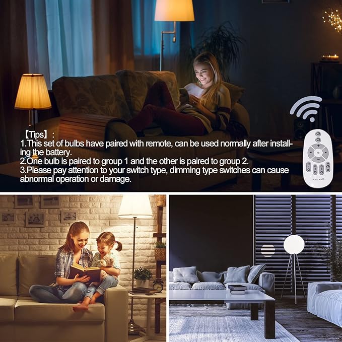 Smart Led Light-Bulb Dimmable with Remote-Control E27 9W Light Bulbs Adjustable Color Temperature (Warm/Cool) and Brightness, 2 Pack (2 Bulbs + 1 Remote)