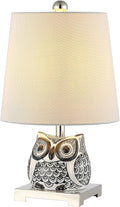 JONATHAN Y 16" Black/White Ceramic Owl Mini Table Lamp for Bedroom or Office, Modern Farmhouse Nightstand Lamp with White Linen Shade, LED Bulb Included (JYL3014C)