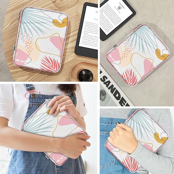 MoKo 6-7" eReader Sleeve Bag for 7" ereader Colorsoft Signature Edition, All-New 6" ereader 11th Gen 2022/10th Gen 2019/8th Gen 2016, 6.8" ereader Paperwhite 11th/10th Gen 2021/2018, Tropical Leaf