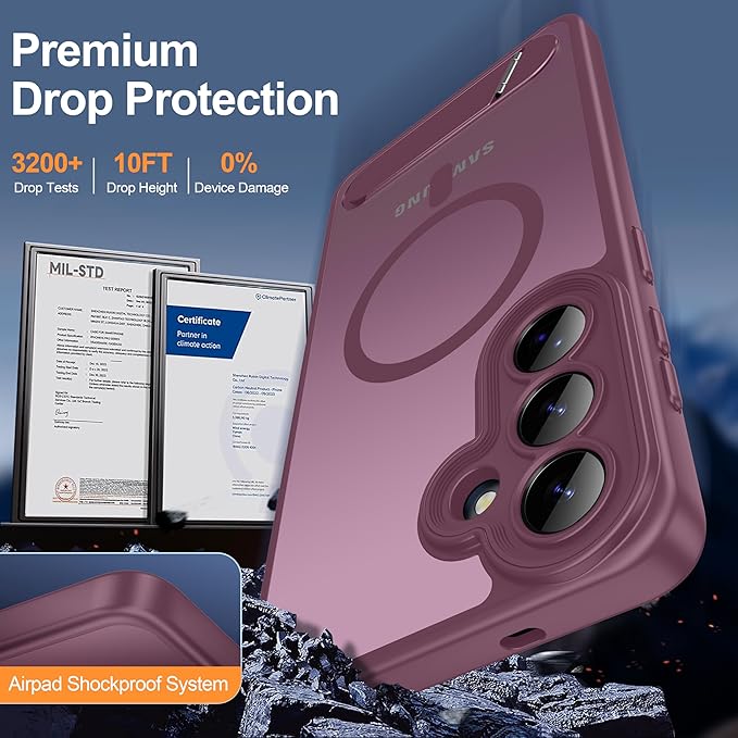 Magnetic for Samsung Galaxy S26+ Plus Case, [Compatible with MagSafe][Full Camera Protection][Built-in Invisible Kickstand] Translucent Matte Phone Case for S26 Plus 6.7" - Wine Red