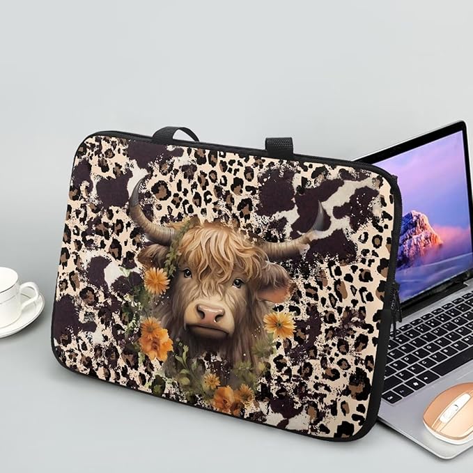 17 Inch Laptop Sleeve, Laptop Cover Computer Bag Tablet Carrying Case with Handle, Brown Cow Zipper Tote Bags Notebook Sleeves Handbag Messenger BriefcaseGifts for Women