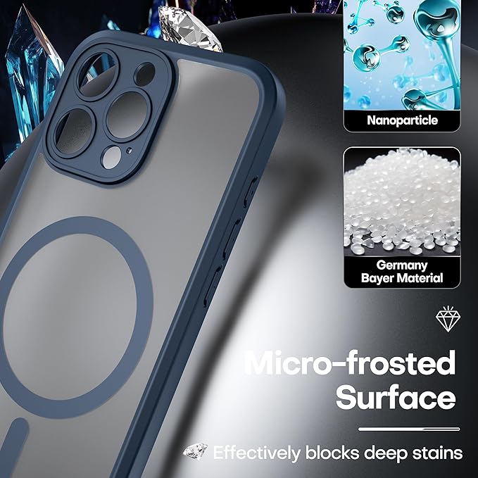 ImpactStrong Magnetic Guard for iPhone 16 Pro Case [Camera Protection] [Military Grade Drop Tested] [Compatible with MagSafe] Slim Translucent Matte Phone Case (6.3") - Navy Blue
