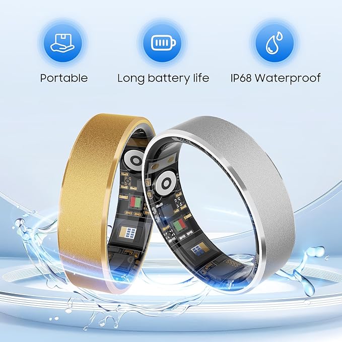 Smart Health Ring, Featuring Stress and Sleep Monitoring Functions, Compatible with iOS and Android,Waterproof Fitness Tracker for Women & Men, No Subscription Fee. (Black, 9)
