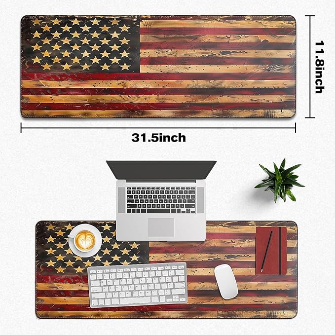 Mouse Pad Gaming - Desk Mat for Keyboard and Mouse - American Antique Flag Large Mouse Pads for Desk, Gaming Mousepad with Non-Slip Base, Desks Pad (31.5" X 11.8") for Game, Office and Home